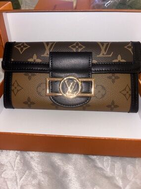 Monogram Canvas Brown & Black Clutch with GoldEmblem